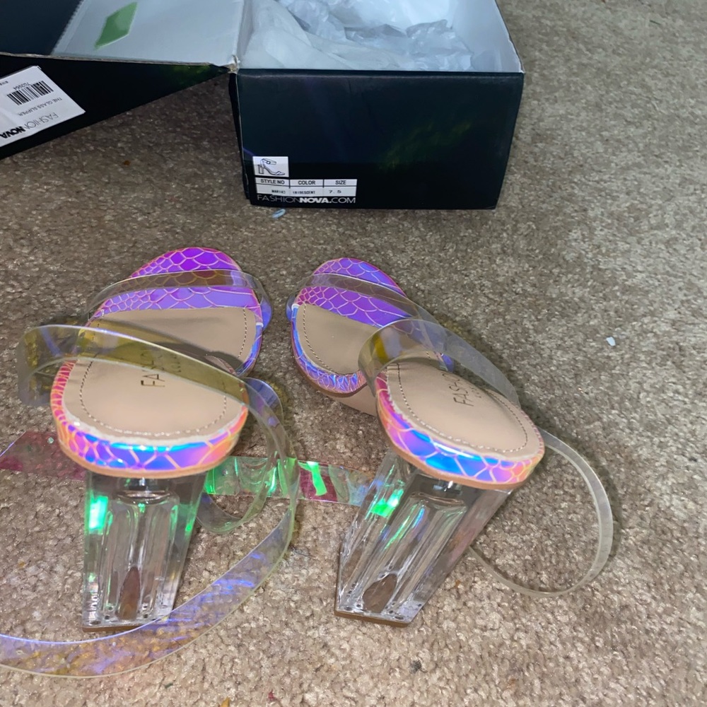 Iridescent open toe clear heels from Fashion Nova size 7.5 never worn.